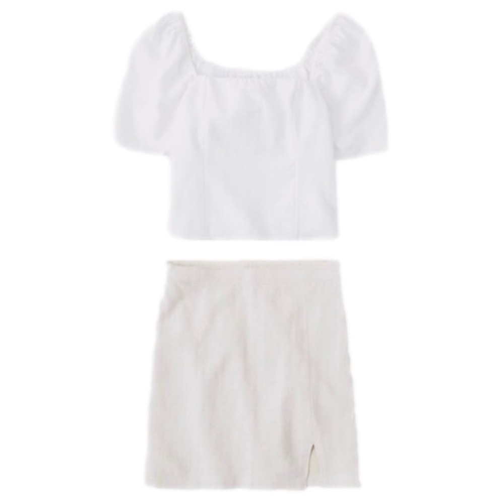 NWOT MATCHING SET Abercrombie&Fitch White Linen Puff Sleeve Blouse & Skirt—Small